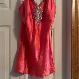 Arden B Coral Satin Embellished V-Neck Cami